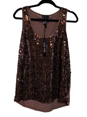 Jules + James Size Large Brown Sequin Tank Top Sparkle Club Festival Cocktail